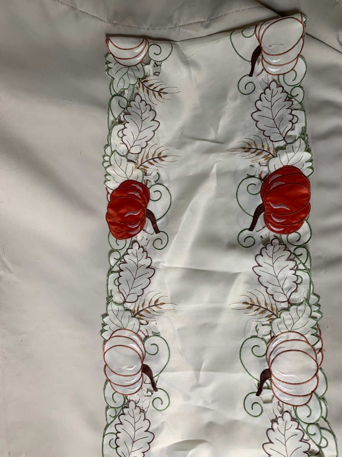 Fall White Orange Table Runner Fall PUMPKINS & LEAVES 13" X 68" WA04