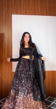 PARTY WEAR BLACK HEAVY VELVET LEHENGA CHOLI WITH NET DUPATTA FOR GIRLS