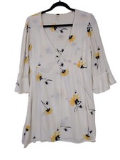 Free People Wrap Shift Mini Dress Womens M White Floral Time On My Side Casual