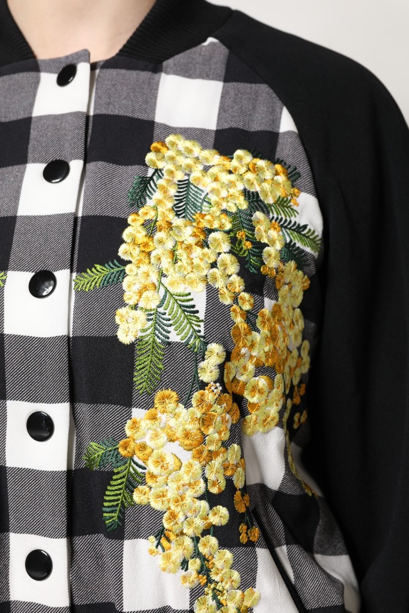 DOLCE & GABBANA Jacket Black White Check Floral Button Down