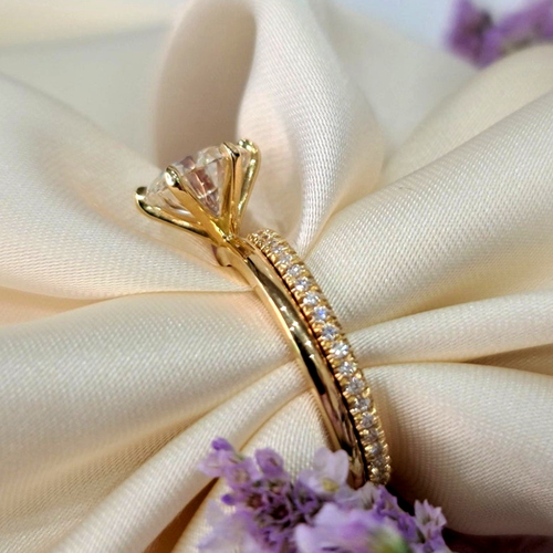 18k Yellow Gold IGI Lab Grown 1.71 Carat Round Cut Diamond Women Women Ring Set - Picture 7 of 14