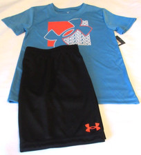 Under Armour Boy's 2 Piece Set Black T-Shirt  Blue Shorts Size 6