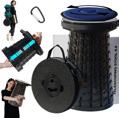 19.7'' Collapsible Stool Telescoping Stool with Cushion, Retractable Folding S...