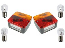 2 x SQUARE 4 FUNCTION TRAILER LAMP c/w BULBS stop/tail/indicator/number plate