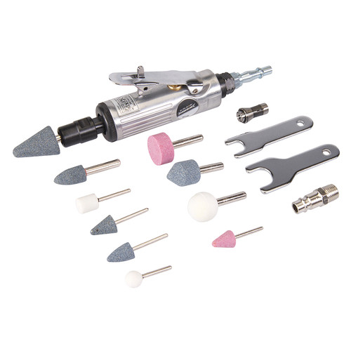 SMERIGLIATRICE PNEUMATICA CON SET KIT 15 PZ MOLE ARIA COMPRESSA PER COMPRESSORE