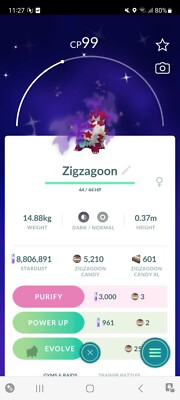 SHINY  PURIFIED TEAM ROCKET ZIGZAGOON!!! - PKMN GO!!! - NON REGISTERED!!!