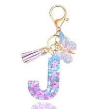 Purple-Blue Pink Resin Alphabet Initial Letter Keychain Tassel Purple Bue-j