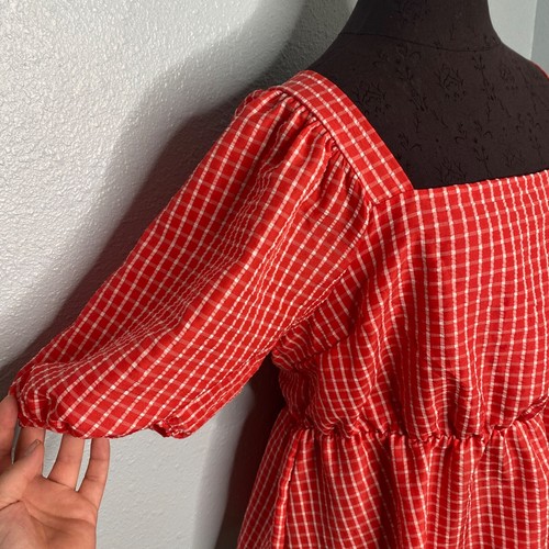 Moa Moa Top Blouse Shirt Women Plus Size 2X Red White Plaid Gingham Short - Picture 5 of 12
