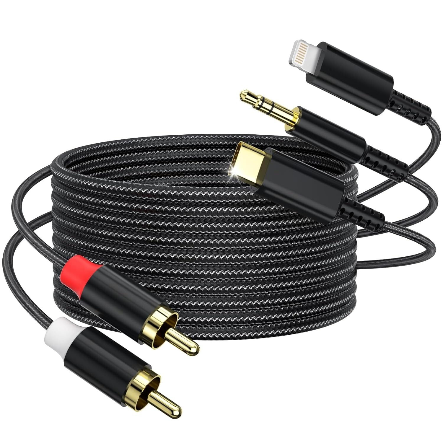 3-in-1 RCA to 3.5mm & USB-C Audio Cable - 5FT for iPhone & More