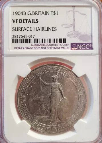 1904 B China Hong Kong UK Great Britain Trade Dollar Silver NGC VF