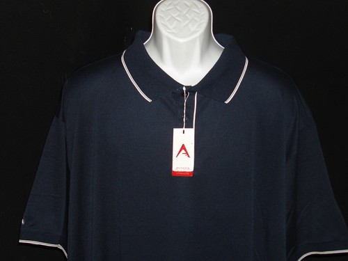 NWT ANTIGUA NAVY BLUE W/WHITE WINGTIP 100% POLY S/S POLO SHIRT NO LOGOS SZ. 4XL - Picture 7 of 10