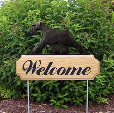 Schnauzer Uncropped Wood Welcome Outdoor Sign Black