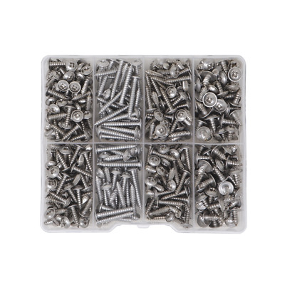 Box mit 400 verschiedenen Flansch Pozi Pfanne selbstschneidende Schrauben. A2-70 Edelstahl