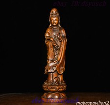 8inch Chinese Buddhism Boxwood Wood Carved RuYi GuanYin Buddha Statue