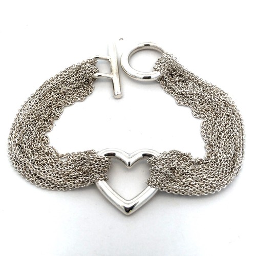 Tiffany & Co 925 Sterling Silver Retired Heart Mesh Multi-Strand Toggle Bracelet - Picture 2 of 7