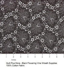 Black Flowering Vine Wreath Supplies 100% Cotton Fabric sold by the 1/4 yard