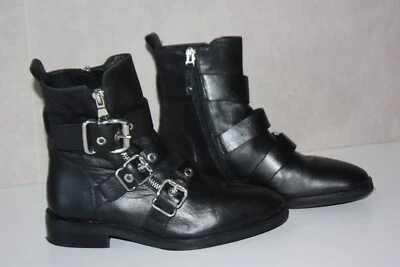 MINELLI Bottines Boots Cuir Noir Lanières Boucles T 36 TBE - Photo 1/4