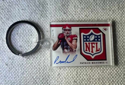 2017 National Treasures Patrick Mahomes 1 of 1 NFL shield Keychain (tribute)