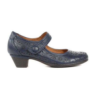 Cobb Hill Alesia レディースパンプス, ダークブルー, 25.0 cm W Cobb Hill Women's Alesia Detailed Dark Blue Leather Block Heel