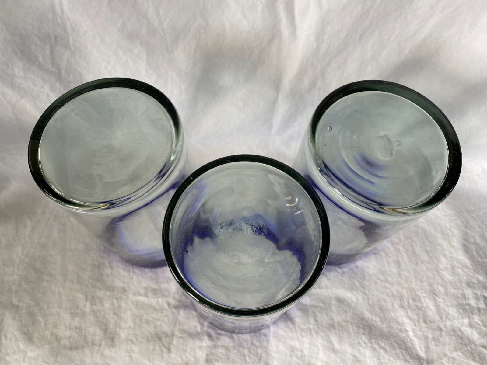 Hand Blown Drinking Glasses Cobalt Blue Rim Glass - Set Of 3 - 16 oz | eBay