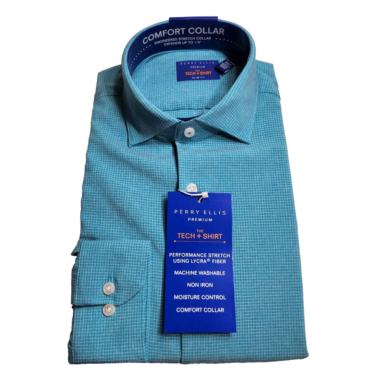 Perry Ellis Dress Shirt Men's Size 15.5 34/35 Non-Iron Slim Fit Turquoise NWT 08 | eBay Perry Ellis Dress Shirt Men's Size 15.5 34/35 Non-Iron Slim Fit Turquoise NWT 08 | eBay