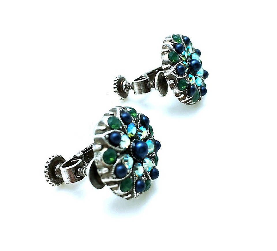 MARIANA EARRINGS -SLVR - SM FLOWER TEAL&CHAMPAGNE main image 1