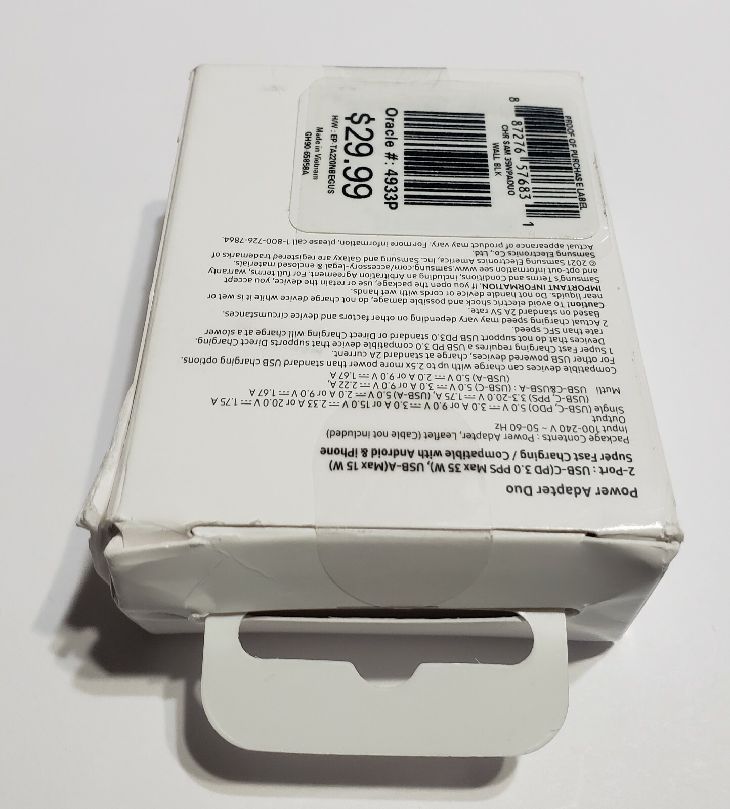 NEW Black Samsung 35W Power Adapter Duo EP-TA220NBEGUS USB-C & A Retail Pkg