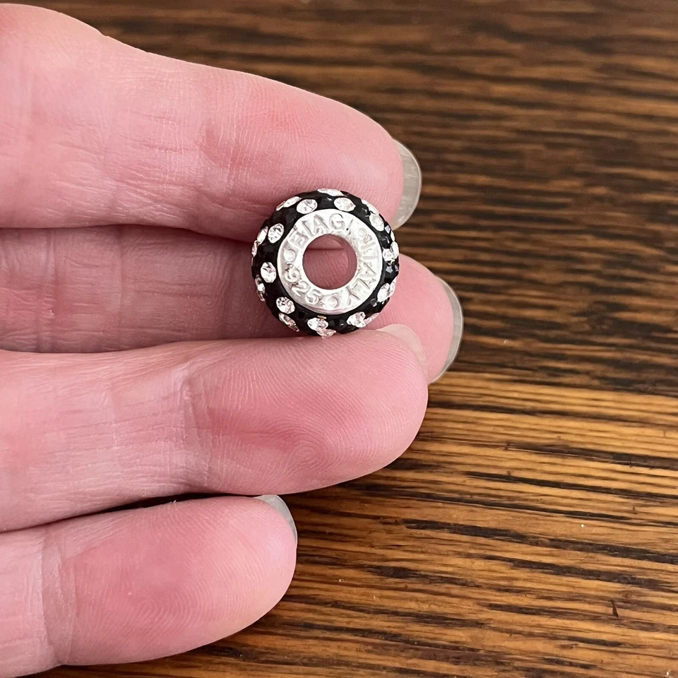 Dije de cristal negro y transparente con cuentas de agujero grande de plata de ley .925 Carlo Biagi Foto 3 de 4