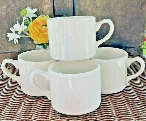 New Homer Laughlin USA Restaurant Diner Ware Cream Ivory 4 Short Coffee Mugs Cup