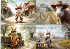 Out West Easter Quad | A4 Rice Paper | Paper for Decoupage | Decoupage Central