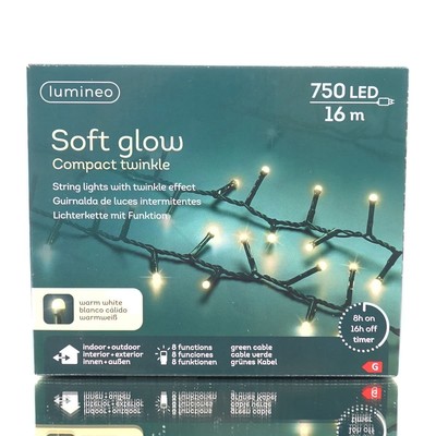 Lumineo Lichterkette Soft Glow Compact Twinkle Warmweiß 8 Funktionen 750 LED 16m