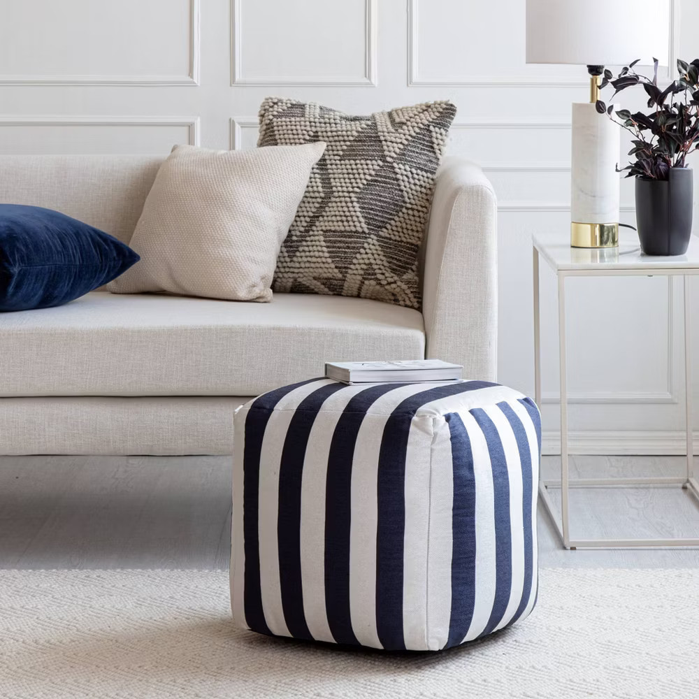 Anji Mountain Cape May IndoorOutdoor Pouf NavyIvory Square Ottoman Fair 10490₽