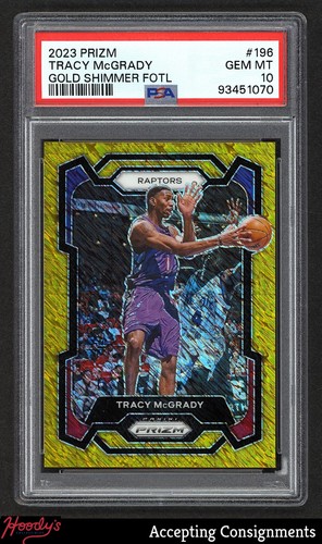 2023-24 Panini Prizm Prizms Gold Shimmer FOTL #196 Tracy McGrady 01/10 PSA 10