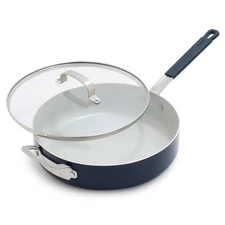 Bobby Flay 4.5qt Ceramic Nonstick Aluminum Saute Pan with Lid Oxford Blue