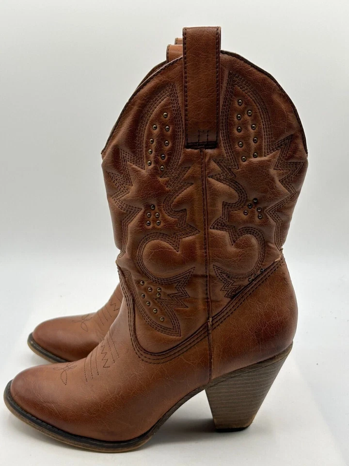 Bota de Vaquero Call It Spring Para Mujer Talla 8.5 Marrón Tobillo Punta Almendra Cuero Foto 3 de 4