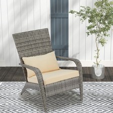 Adirondack PE Rattan Garden Chair,  Outdoor Armchair with Cushion