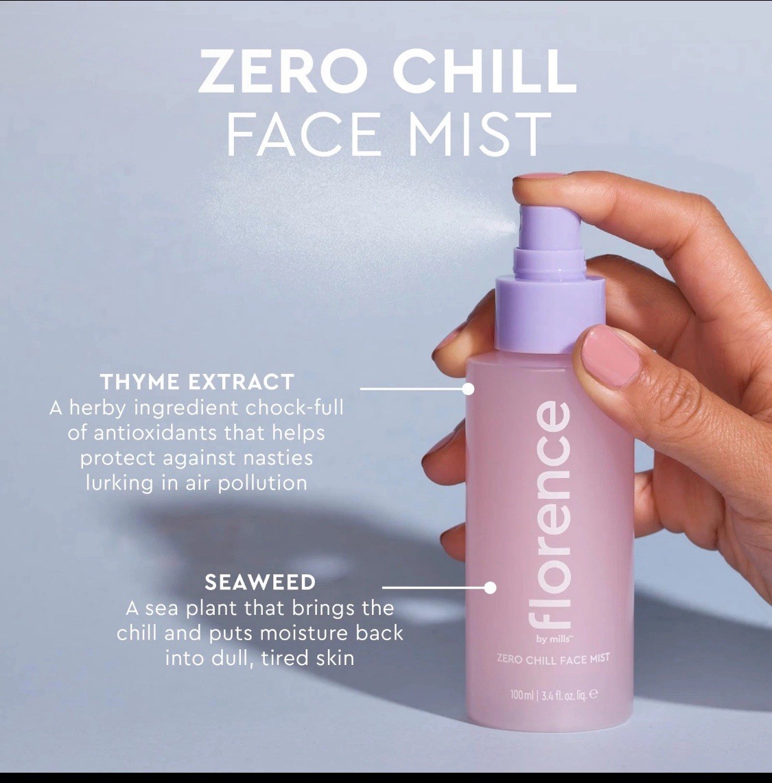 FLORENCE BY MILLS 🇺🇸 Zero Chill Face Mist 3 -3.4oz 💜 | eBay