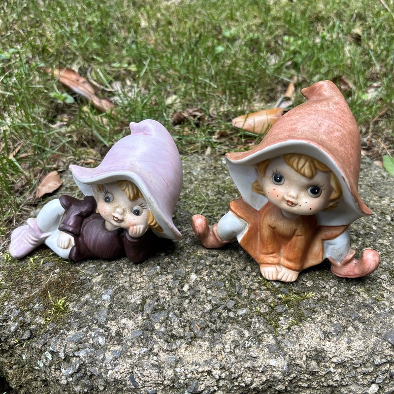 Vintage Homco Elves Pixies Ceramic Figurines Two