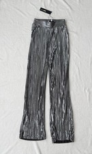 Fashion Nova Silver Metallic Pleated Wide Leg Pants Women Size S NWT