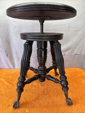 DWN•Vintage Antique TONK Wood Piano Stool Adjustable Height Claw Glass Feet