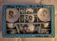 VTG 1960's Japan Toy China Tea Set 13 Piece Style 8615 White with Girl and Birds