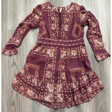 Free People Plum Purple Floral Paisley Patchwork Boho Mini Dress Womens Size M