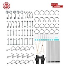 Body Septum Piercing Kit with 14G/16G/20G Needles Silver 104PCS