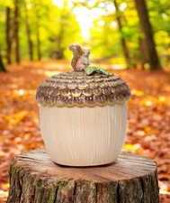 Ceramic Squirrel on Top of Acorn Candy Jar, Fall Decor, Christmas Decor, Farmhou