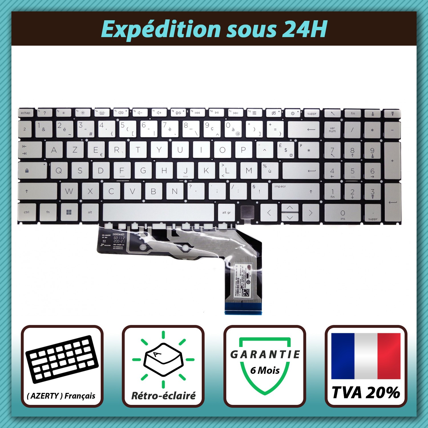 Clavier AZERTY pour HP Envy 17-CG0000NF rétroéclairé de couleur noir