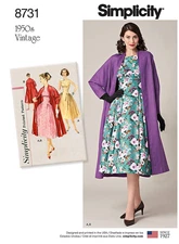 Simplicity 8731 Misses 1950's Vintage Reissue Dress & Swing Coat Pattern Sz 6-14