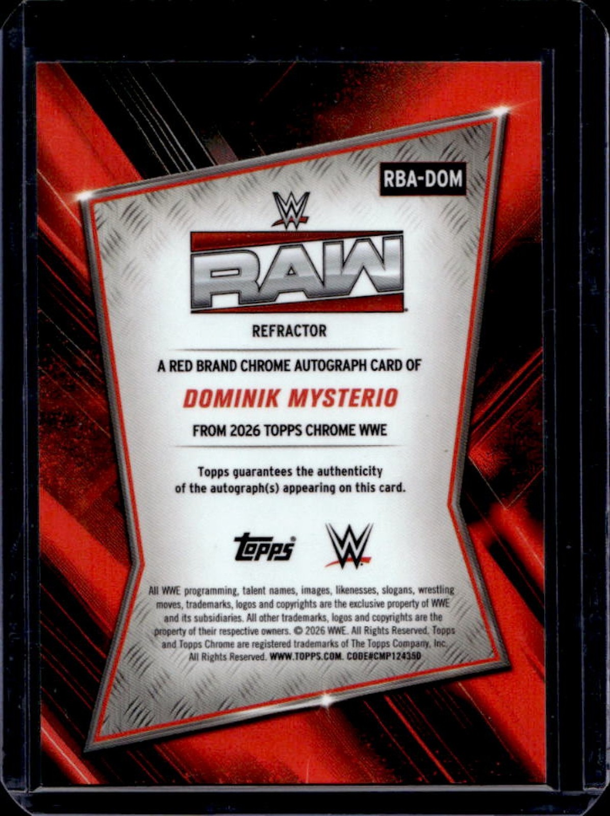 2026 Topps Chrome WWE Dominik Mysterio Red Brand Auto Refractor #RBA-DOM view 2