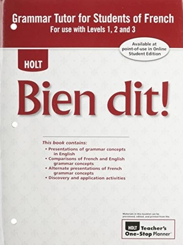 BIEN DIT: GRAMMAR TUTOR FOR STUDENTS OF FRENCH, FOR USE By Rinehart And Winston - Picture 1 of 1