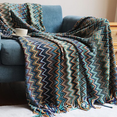 Boho-Decke Quilt Strick Überwurf Quilt Geometrisch Bauernhaus Design