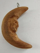 VTG Primative Hand Carved Man in the Moon Halloween Whimsigoth Folk Art Ornament